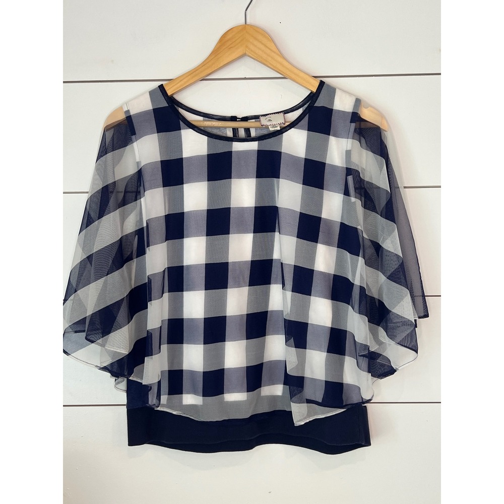 Anthropologie Postmark Navy White Gingham Top Large cottagecore nautical